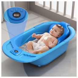 StarAndDaisy Baby Bath Tub Newborn Baby Bath Tub with Temperatures Sensior & Baby Bath Seat, Antislip Baby Bath Tub with Bath Chair, Blue-image-96