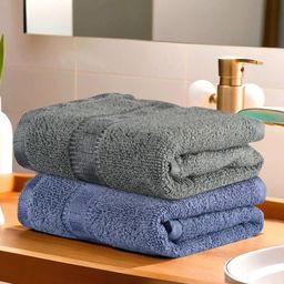 Aura Set Of 2 Blue & Grey Cotton 150 GSM Cotton Face Towels-image-59