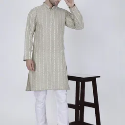 JASHNA Men Green Kurtas-image-49
