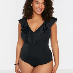 Trendyol Plus Size V-Neck Swim Bodysuit-image-71