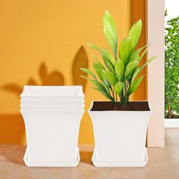 Kuber Industries 5-Pcs White Premium Flower Pots for Garden withBottomPlates-53