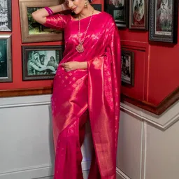 HERE&NOW Pink Pure Silk Kanjeevaram Sarees-13