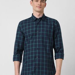 Peter England Casuals Men Slim Fit Spread Collar Tartan Checked Cotton Shirt-picture-5