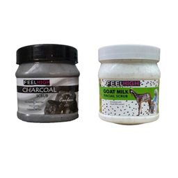 FEELHIGH Set Of 2 Goat Milk & Charcoal Face & Body Scrubs 500ml Each-14