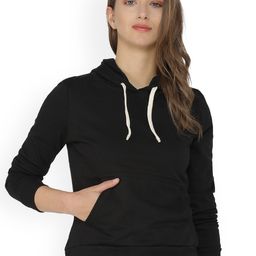 Campus Sutra Women Black Solid Hooded Sweatshirt-image-100