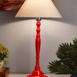 Homesake Red Imperial Aluminium Table Lamp With White Cone Shade (Bulb Included) - Set of 1-image-11