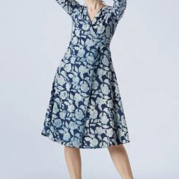 Okhai Ikigai Indigo Blue Pure Cotton Printed A-Line Dress-image-100