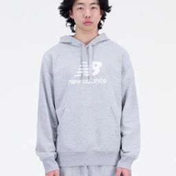 New Balance Grey Melange Comfort Fit Logo Print Hooded Sweatshirt-image-3