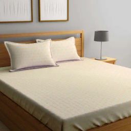Klotthe Orange Cotton Blend 300 TC Double Bedsheet With 2 Pillow Covers-image-90