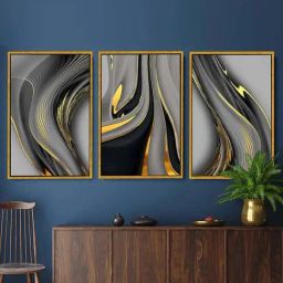 Art Street Multicolor Engineered Wood Foil Canvas Lines Ribbon Painting For Wall Art - Set of 3-picture-38