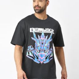 Blamblack Charcoal Relaxed Fit Printed Oversized Crew T-Shirt-image-52