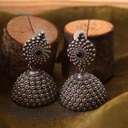 Teejh Dharvi Black Stone Antique Silver Jhumki Earrings-29