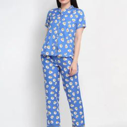 Erotissch Blue Printed Shirt Pyjama Set-picture-18