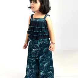 Elaisha Girls Navy Regular Fit Digital Print Jumpsuit-picture-4