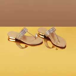 Mochi Gold-Toned Textured One Toe Flats-image-50