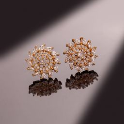 Voylla Sparkling Elegance Flora Spiral American Diamond Contemporary Studs Earrings-image-21
