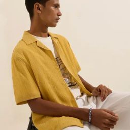 Nuon by Westside Yellow Crinkle-Textured Relaxed-Fit Shirt-image-61