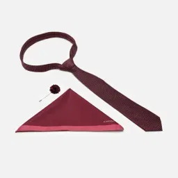 Allen Solly Maroon Embroidered Party Tie With Pocket Square & Lapel Pin-picture-18