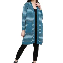 Global Republic Blue & White Striped Longline Shrug-31