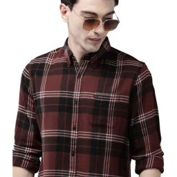 The Bear House Wine Slim Fit Check Shirt-image-41
