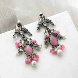 Teejh Ethnic Shyala Pink and Silver Oxidized Dangler Earrings-25