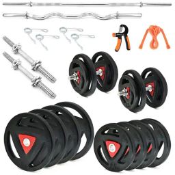 Kakss Home Gym Combo Metal Rubber Weight Plates 30mm Hole 5ft Straight Rod Set (Black) Size - 10KG-image-3