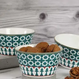 India Circus Teal Blue Ceramic 13.2 cm Snack Bowl (0.47 L) - Set of 3-10