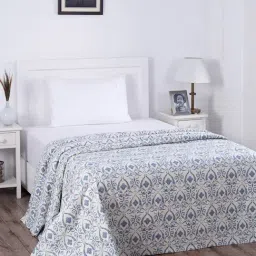 Maspar Rustic Clash Senna Printed Blue 318 TC Cotton Blend Single Size Bed Cover-29