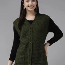 Cayman Olive Wool Self Design Cable Knit Cardigan-image-55