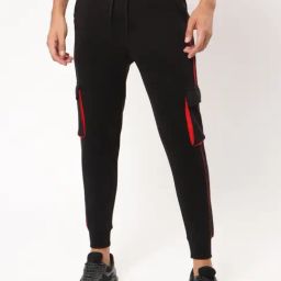 Bewakoof Black Cotton Regular Fit Striped Joggers-image-40