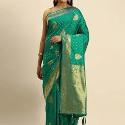 Mohey Green Silk Woven Saree With Unstitched Blouse-image-70