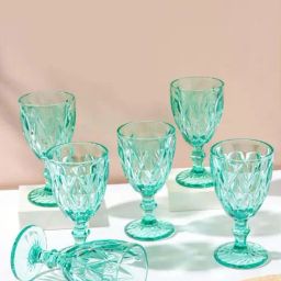 Nestasia vintage design Crystal teal Blue glass with stem for red wine ( Set of 6  each 300 ml)-image-96