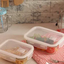 Femora Transparent Borosilicate Glass Containers with Lid (1500 ml, 620 ml) - Set of 2 image 1