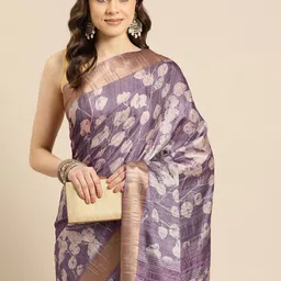 Silk Land Floral Printed Zari Block Print Saree-picture-17