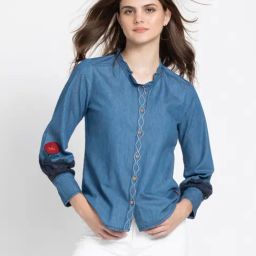 SHAYE Blue Denim Regular Fit Shirt-picture-27