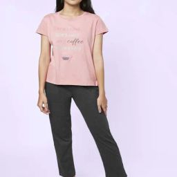 YU by Pantaloons Pink Grey Cotton Graphic Print Top Pyjama Set-picture-22