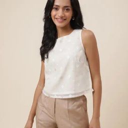 Fabindia White Self Design Crop Top-image-53