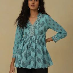 aarke Ritu Kumar Aqua Printed A Line Kurti With Camisole-16
