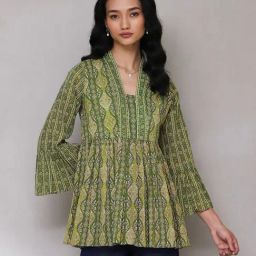 aarke Ritu Kumar Green Printed A Line Kurti-2
