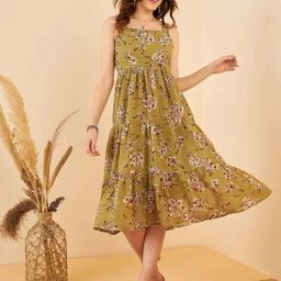 Carlton London Green Floral Print A-Line Dress-image-4