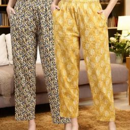 Kryptic Yellow & Yellow Cotton Relaxed Fit Printed Lounge Pants - Pack of 2-image-1