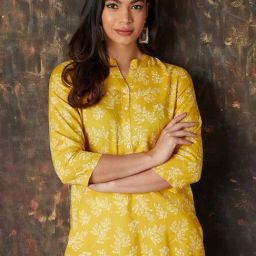 Melange by Lifestyle Yellow Printed A Line Short Kurti-image-62