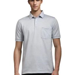 Louis Philippe Grey Cotton Regular Fit Printed Polo T-Shirt-image-85