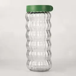 Femora Transparent Glass Storage Jar With Green Lid (1 L) - Set of 4 image 5