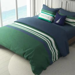 Nautica Ocean View Green & Blue Cotton 160 TC Double Flat Bedsheet & Comforter with 2 Pillow Covers-image-18