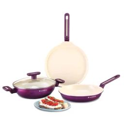Wonderchef Bellagio Purple Ceramic Non-Stick 4 Pc Cookware Set-0