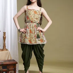 CurlyTales Girls Floral Printed Regular Kurta with Dhoti Pants-picture-34