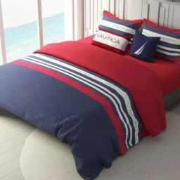 Nautica Ocean View Blue & Red Cotton 160 TC Double Flat Bedsheet & Comforter with 2 Pillow Covers-image-24
