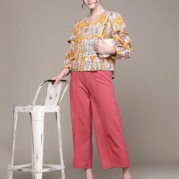 aarke Ritu Kumar Mustard Printed Top-picture-0