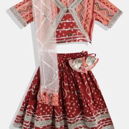READIPRINT FASHIONS Kids Maroon & Orange Lehenga, Choli with Dupatta-image-18